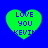 Four green heart-shaped icons with blue text reading LOVE YOU KEVIN on a blue background, arranged in a