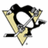 Pixelated penguin icon with black head and wings, yellow body, white belly, holding a hockey stick in its right wing.