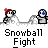 Pixel art animation of two stick figures fighting with snowballs on a gray background, displayed as a 2x2 contact sheet with four sequential frames showing motion progression.