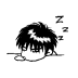 Black-and-white cartoon character with messy hair lying down, eyes closed, three Zs floating above head indicating sleep.