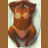 Pixelated figure in brown tones lying on back with arms behind head, legs bent at knees and feet together.