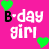 A static contact sheet of an animated birthday-themed buddy icon featuring repeated text and heart symbols on a bright pink background with green hearts scattered throughout.