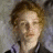 Pixelated portrait of a person with light brown hair, closed eyes, and a neutral expression against a muted background.