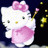 Pixelated Hello Kitty character in pink dress with bow holding a wand, next to "Anime IM" text on black background with yellow sparkles.