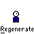 Pixelated icon with blue base and white circular head, showing sequential animation frames of red-and-white objects detaching from the top.