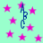 A light green background with scattered pink stars and blue cursive 'ABC' lettering in four vertical