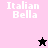 Pixelated text "Italian Bella" appears on four colored backgrounds with a star symbol changing from black to pink.