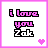 Pixelated text 'i love you Zak' in pink and white with a small heart icon, displayed within a pink border on the left frame.