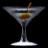 nine martini glass icons with olives and orange garnishes on black background, one gray rectangle in bottom-right corner