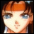 Pixelated anime-style character with orange hair and blue eyes, next to stylized text on a black background.