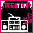 Pixelated boombox with pink 'TURN IT UP!' text and animated heart-shaped sound waves on black background.