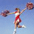 A 3x3 contact sheet of an animated cheerleading icon showing a female cheerleader in red and white uniform performing with pom-poms against blue sky, accompanied by glitchy text about cheerleaders flying.