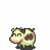 Pixelated cow icon with light yellow body, brown patches, pink nose and legs; one version shows a speech bubble containing 'WOO' text.