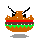 Pixelated burger with eyes and horns, showing four distinct eye expressions across frames.