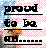 Pixelated text reads 'proud to be' above a horizontal line, with 'am' below it; the right side shows 'amical' in bold black letters over a colorful pixelated background.