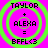 Four identical pixelated icons with bright pink background and green concentric circles, each displaying text 'TAYLOR + ALEXA = BFFL<3' in black block letters.