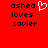Red background with black pixelated text reading 'ashea loves xavier' and a white heart symbol on the left side.