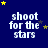 Dark blue background with white text 'shoot for the stars' and scattered yellow and gray star icons in various positions.