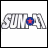 Pixelated text logo with a circular emblem, displayed in two background variations on a contact sheet.