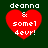 Four identical pixelated red heart icons with white text 'deanna & some1 devr!' on a dark green background, arranged in two of two