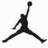 Black silhouette of a basketball player mid-jump holding a ball, next to red text reading JORDAN above 23 on white background.