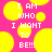 Pixelated text on a pink background with yellow circles, reading "I AM WHO I WANT TO BE!!!" in white block letters.