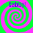 Four identical spiral patterns with alternating green and pink colors, each containing the text 'Gabby!' in purple at the top.