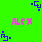 Green background with repeating pink 'ALEX' text and blue square-dot patterns in four positions.