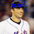 A baseball player in a white uniform with blue and red accents appears in four with changing blue text overlays