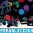 Animated sequence of repeating pattern with blue text 'FERGALICIOUS' on white bands between of colorful pixelated figures