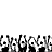 A horizontal of pixelated black-and-white cartoon characters with raised arms, each in a distinct pose against a white background