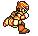 Pixelated character in orange and white armor running through multiple animation frames with varying arm and leg positions.