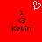 Red background with white heart outline at top, two identical black text blocks below showing 'I', '<3', and 'Kevin' in pixelated font.