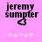 Pixelated text 'jeremy sumpter' in black on pink background with a heart symbol and five white stars below.
