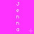 A bright pink background displays three vertical of white pixelated text spelling 'Jenna' with small white star-like shapes scattered across the image