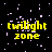 Yellow text reading 'twilight zone' on a black background with scattered light purple pixels, displayed in a