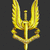 Golden trident with three prongs and a circular base, rendered in pixelated style against dark background.