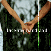 showing two hands clasped against a blurred background with overlaid text and vertical green lines
