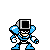 Pixel art character with blue armor and black helmet, standing in a of text phrases on white background