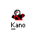 Pixelated icon of a figure in black clothing with red crossed lines over the face, labeled 'Kano' below, on a gray background.