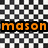 Pixelated text words on a black-and-white checkered background with a gray rectangle on the right.