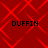 Red background with red diamond-shaped lines forming a pattern, four instances of the text "DUFFIN" in black pixelated font at each quadrant