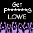 Pixelated text and purple silhouettes on black background with repeated 'Get F******G LOWE' text and raised hands.