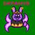 Pixelated purple creature with golden crown, pink limbs, and yellow chest against green background.