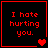 Four identical display red text on black with red borders, each containing a heart symbol that changes