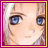 Pixelated close-up of a character's face with blue eyes, light brown hair, and a neutral expression, framed by a double border.