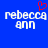Blue background with white pixelated text 'rebecca ann' and a red heart symbol above the left instance of the name.
