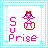 Pixel art icon with light blue border, pink text "S U Prise," and a dancing figure in pink with red hair accessory on brown platform.
