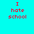 Red pixelated text "I hate school" on cyan background with one instance having a white glow effect.