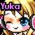 Pixelated anime-style character with blonde hair, blue eyes, and pink cheeks, wearing headphones, with 'Yuko' text above head.
